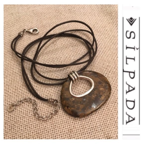 Silpada Bronzite Stone Brown Leather Cord Necklace - Picture 4 of 5